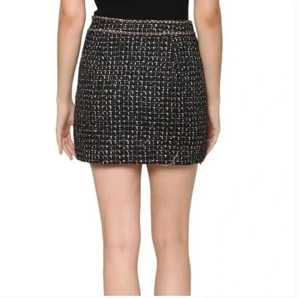 Endless Rose Tweed Skirt Black/ Multicolor Medium Gold Chain on Waistline Lined - Picture 12 of 16